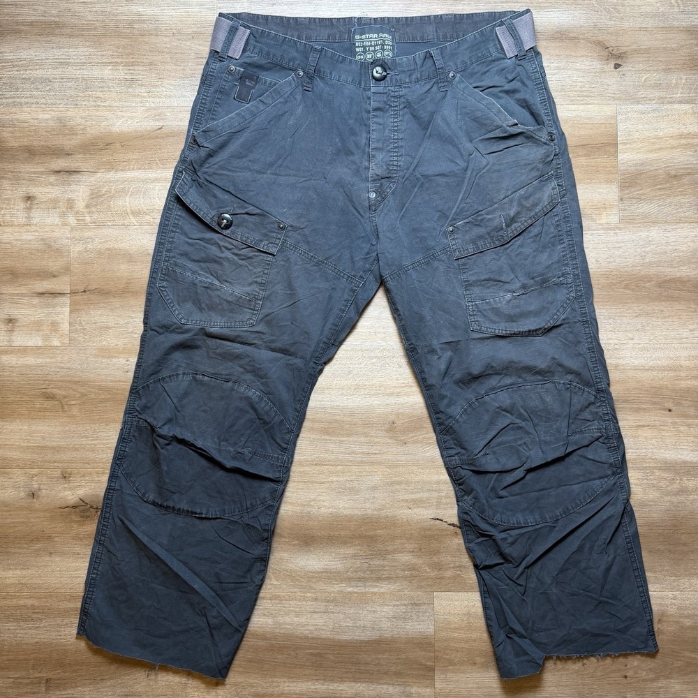 G-Star RAW Jeans Men 38x27 Black Storm Elwood Straight Leg Buckle Back Raw Hem